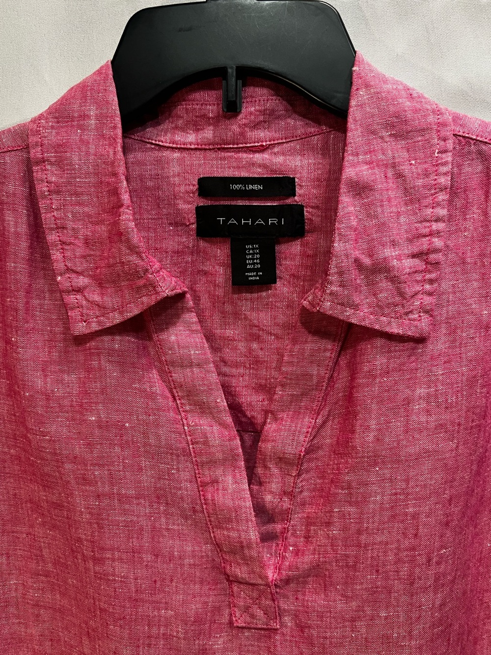 Tahari Linen Three Quarter Sleeve Heathered Pink V-Neck Tunic Blouse Size 1X - Picture 3 of 7